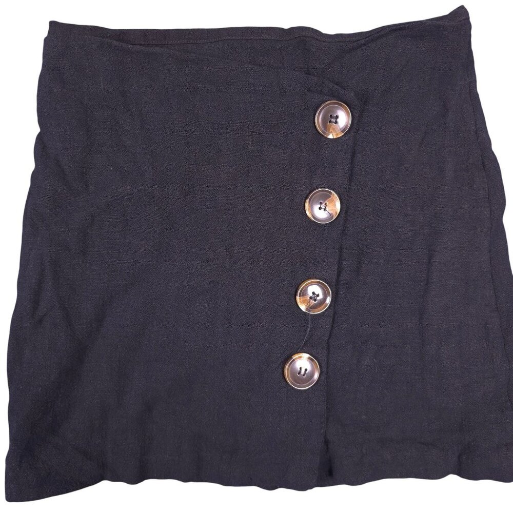 Fashion On Earth Black Button Front Skirt  Womens Medium Rayon & Linen